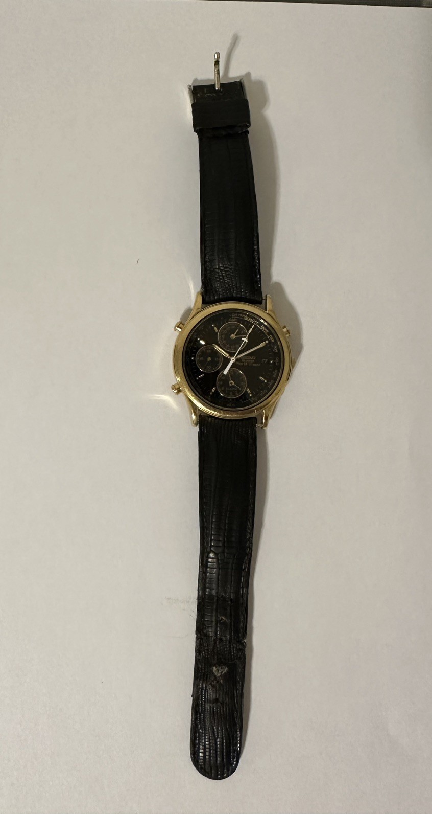 Seiko 5T52-6A39 World Timer Chronograph Gold Quartz Vintage Watch
