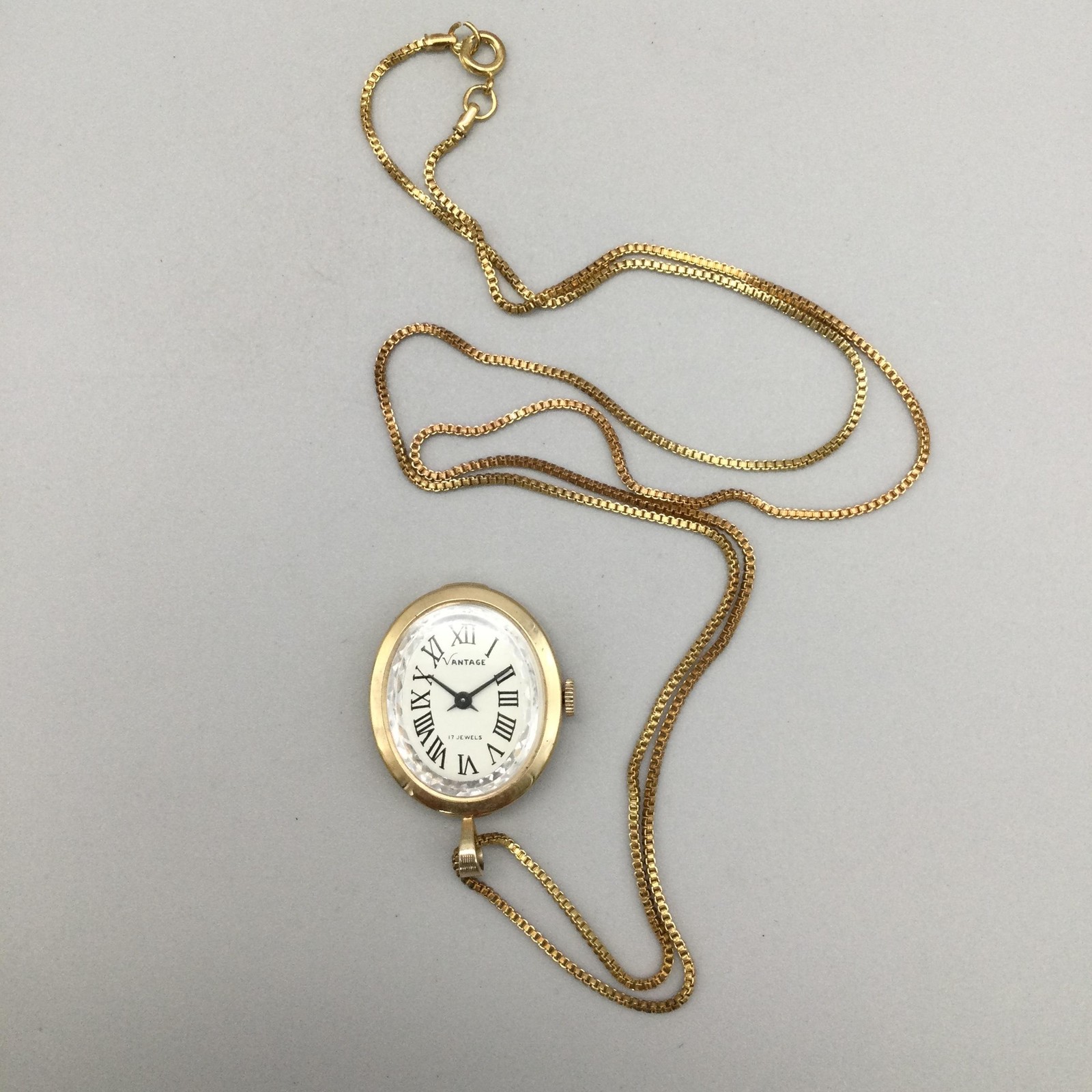 Vintage Vantage Pendant Necklace Watch Women 24mm Gold Tone Manual 17 Jewels