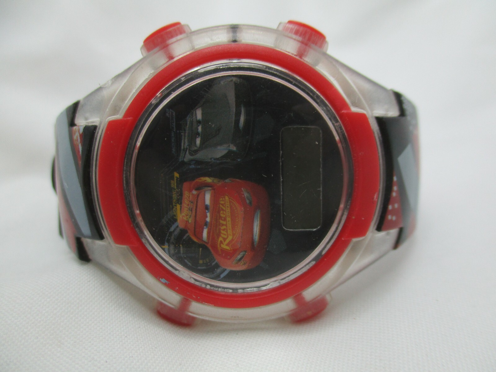 Disney Pixar Digital Wristwatch Red Black Gray Blue Buckle Band Car Themed