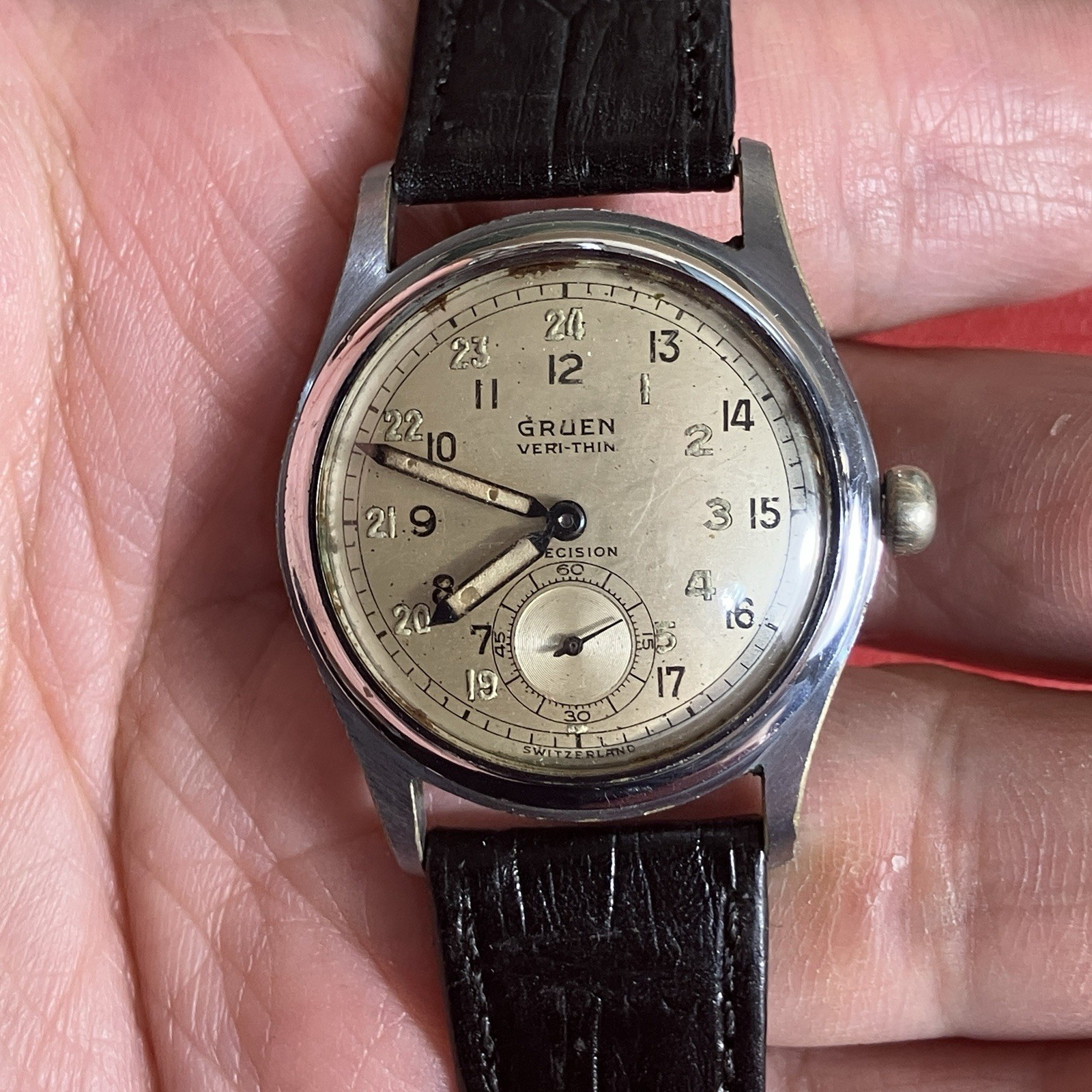 Gruen Veri-Thin Precision Pan American Mechanic Watch Vintage 24HR Dial