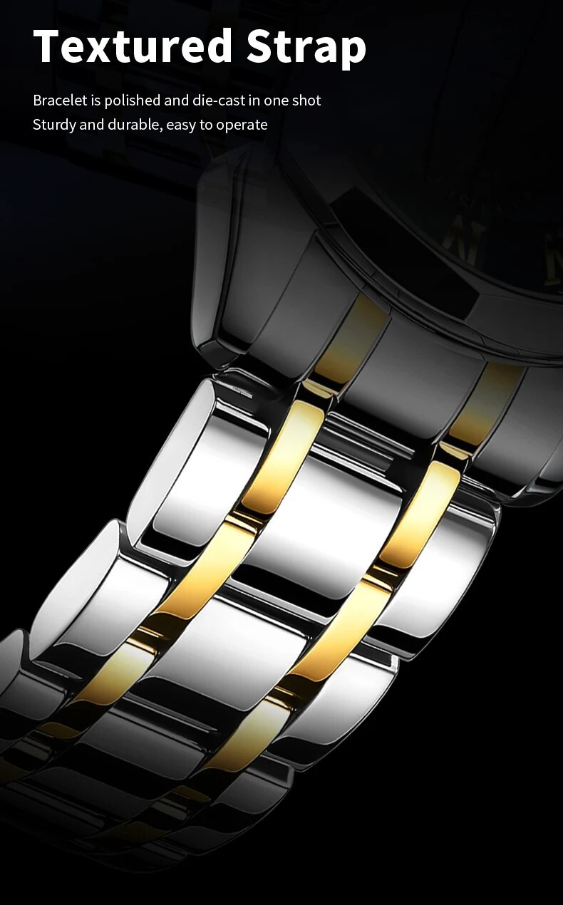 OLEVS Waterproof Watch Men’s Quartz Luminous Luxury Steel Stainless Men Strap