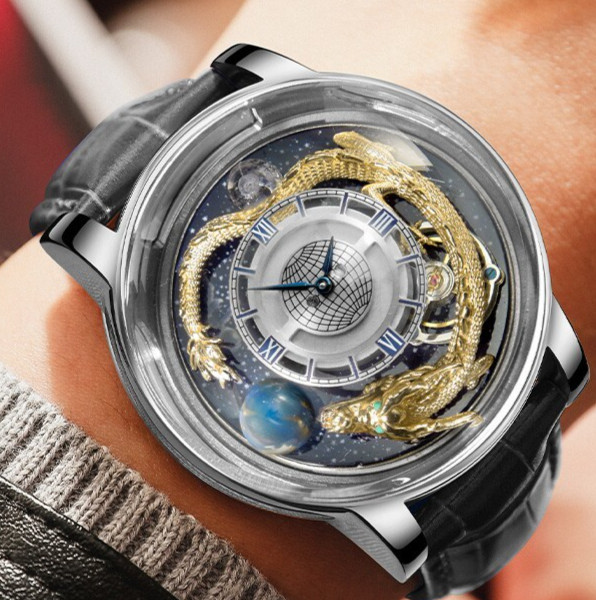 PINDU Men’s Quartz Watch Celestial Dragon Openwork Starry Sky 3ATM Waterproof