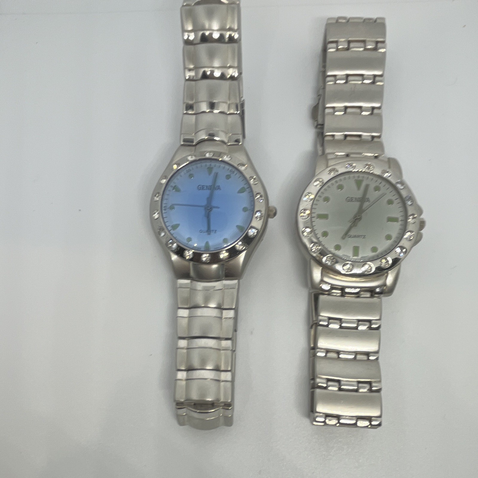 Geneva unisex Quartz Silver Tone Bracelet Watch Blue/Silver Dial Lot 2