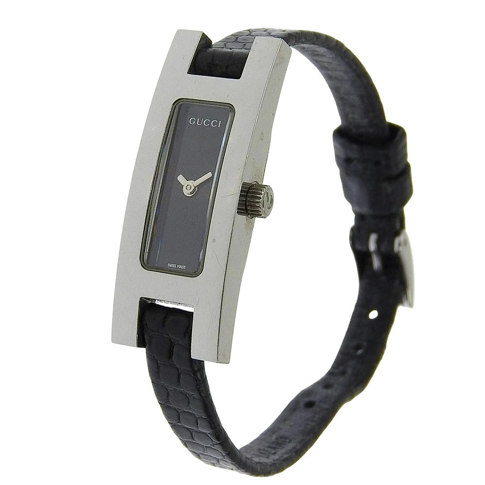 GUCCI Watch 3900L Stainless Steel x Leather Quartz Analog Black Dial Ladies Used