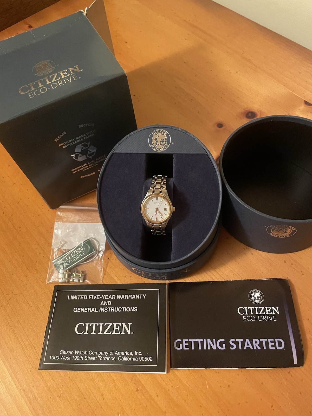 NEW Citizen Eco-Drive Ladies Corso Two Tone Watch White Dial Date Box EW1264-50A
