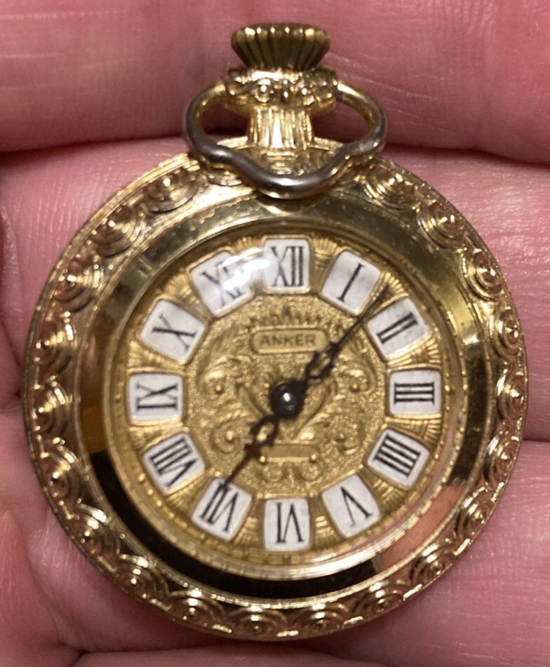 AUTH. Anker vintage pocket watch pendant watch gold plated with good condition