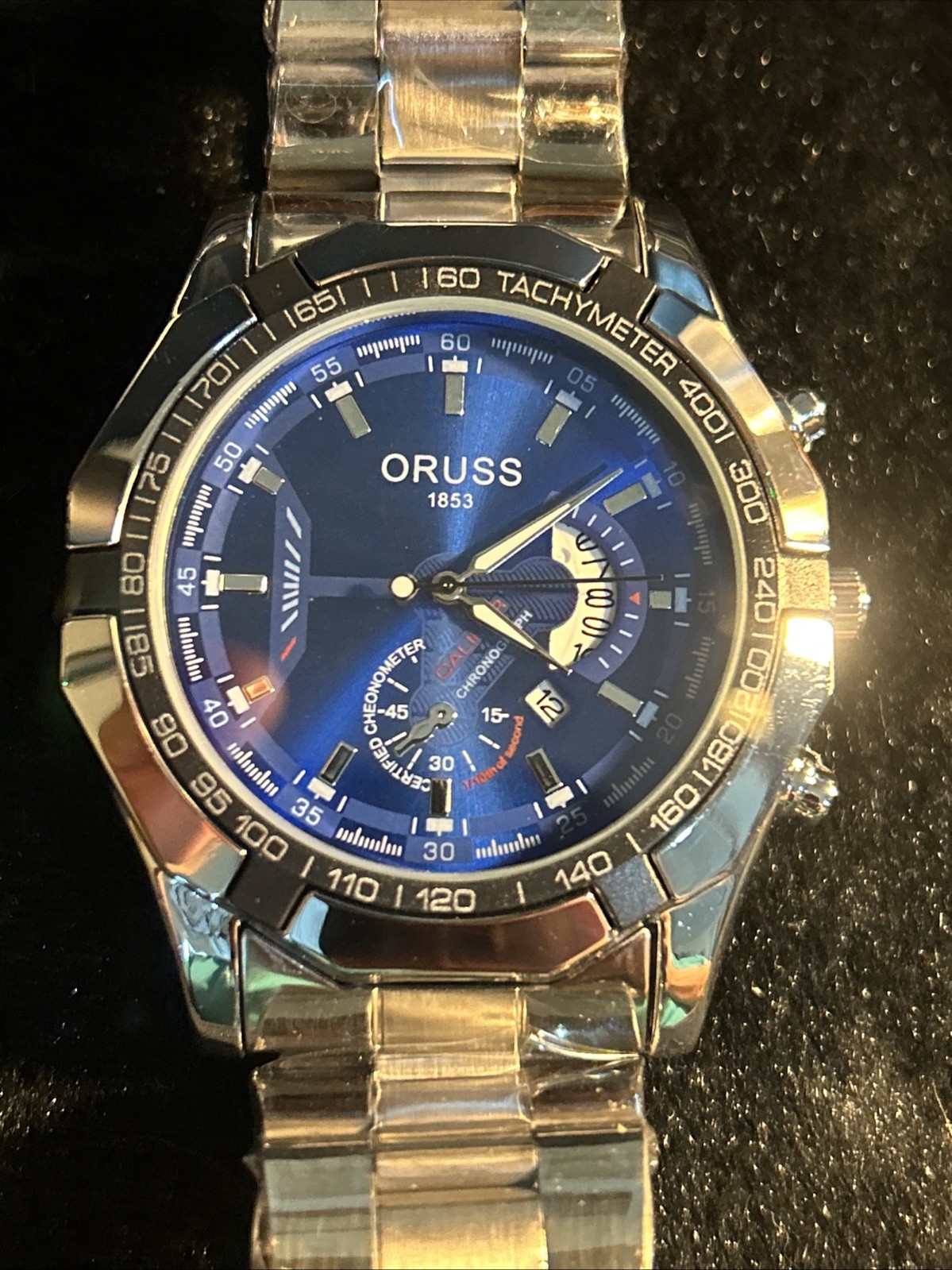 ORUSS 1853 Men’s Chronograph Tachymeter Analog Watch Blue Dial