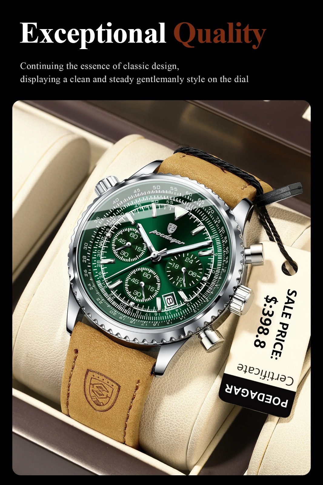 POEDAGAR Luxury Men Quartz Watch Waterproof Chronograph Leather Best Gift