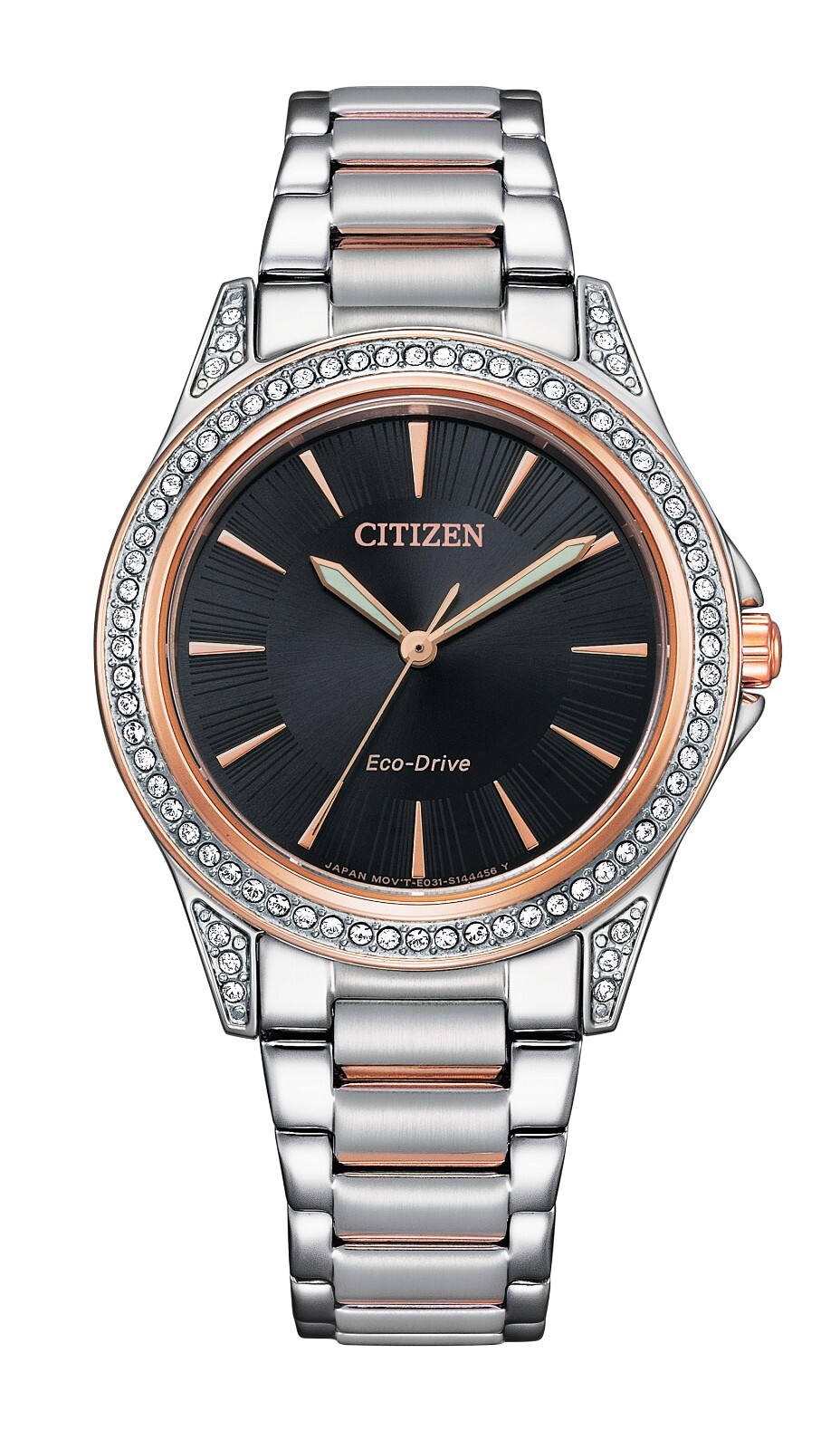 Citizen Womens Eco-Drive Silver Rose Gold Stainless Steel Watch 34 MM EM0946-58E