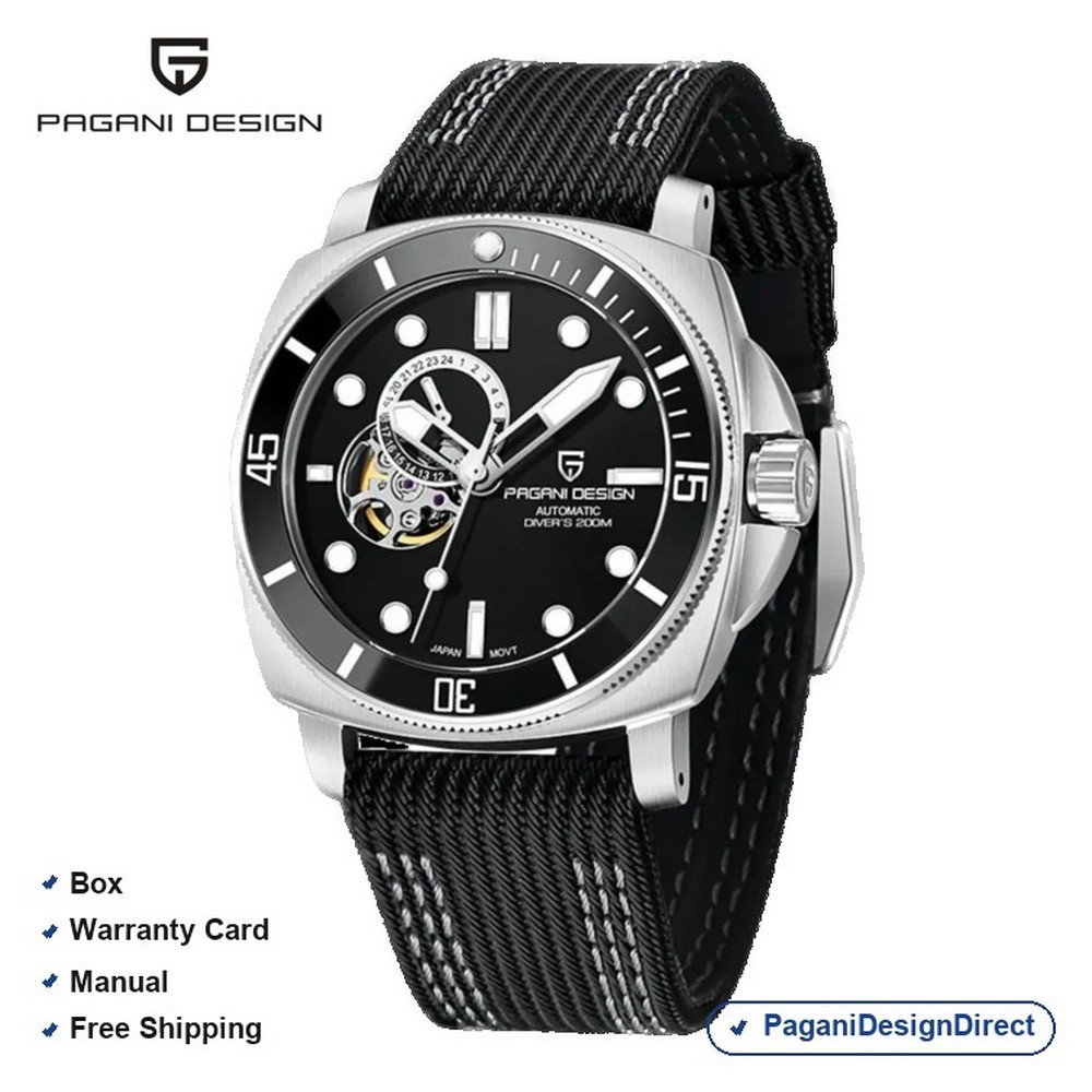 Pagani Design PD-1736 Black Skeleton Rubber Automatic Men’s Watch