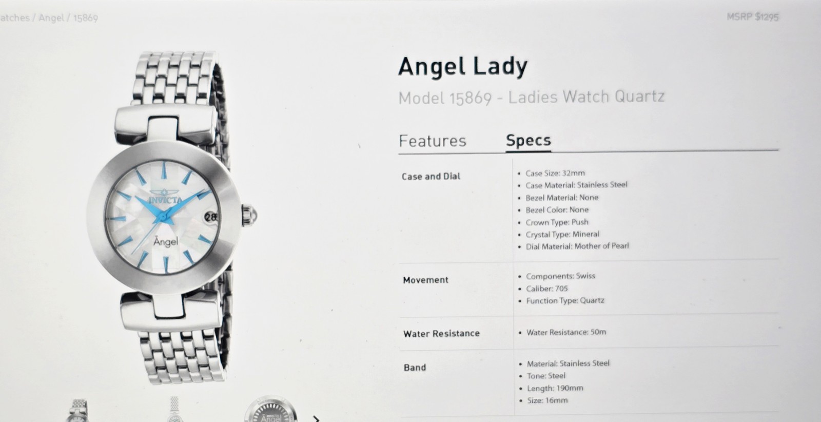 Invicta Angel Watch 15869 Mosaic Face, Silver Color, Blue Hands & Indices Runs