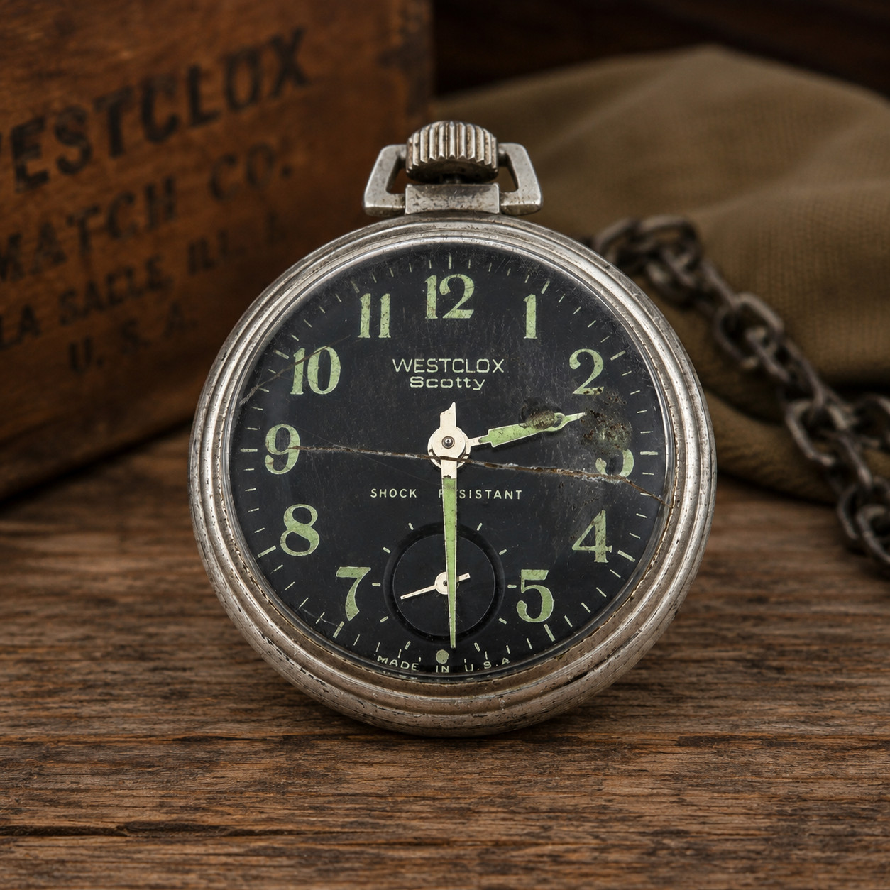 Westclox Scotty Black Dial Manual Wind Pocket Watch USA Working Vintage
