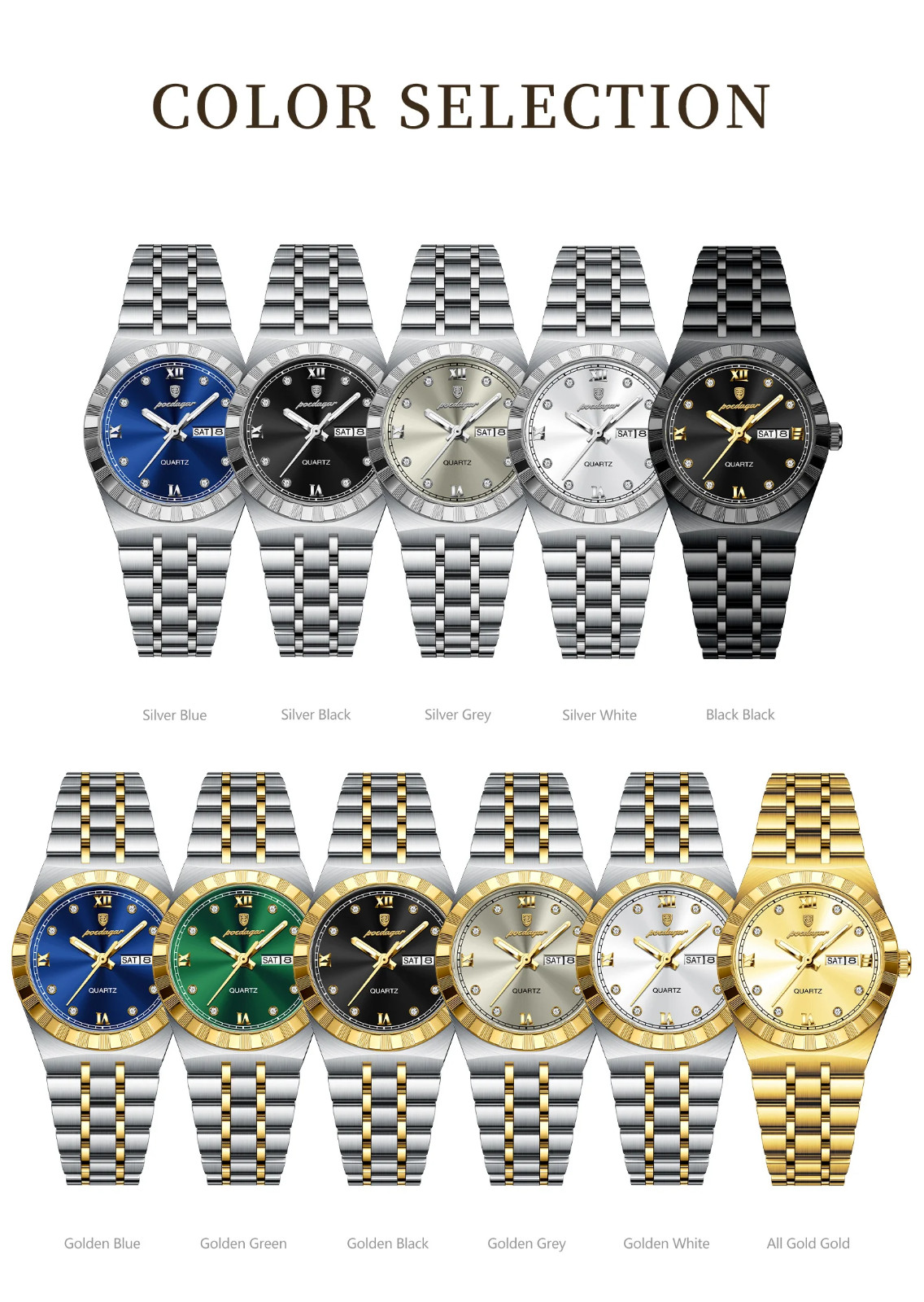 POEDAGAR Women Luxury Watch Quartz Stainless Steel Waterproof Week Date
