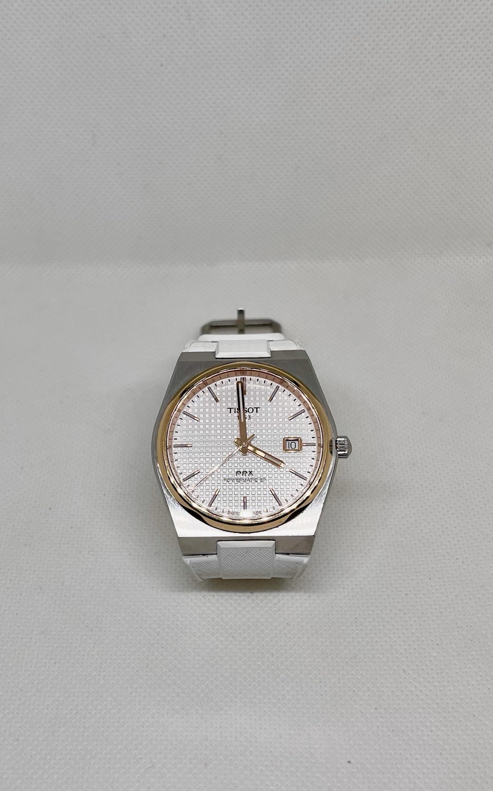 Tissot PRX Powermatic 80 Dial 40mm White Gold Bezel with Delugs Rubber Strap