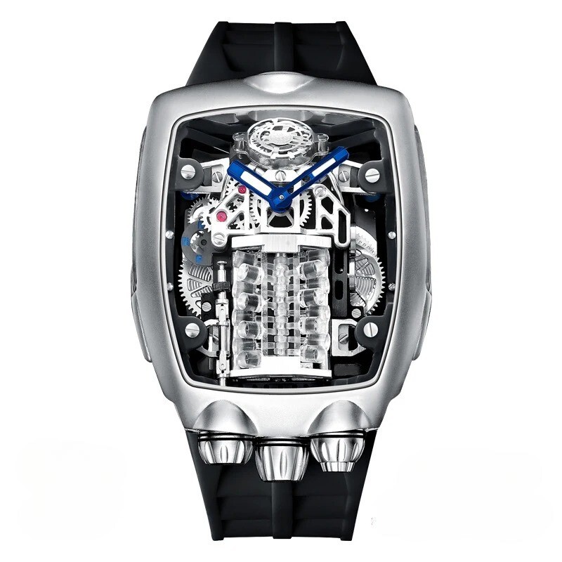 Mechanical Novelty Wrist Watch V16 Skeleton Sports Car Engine Design