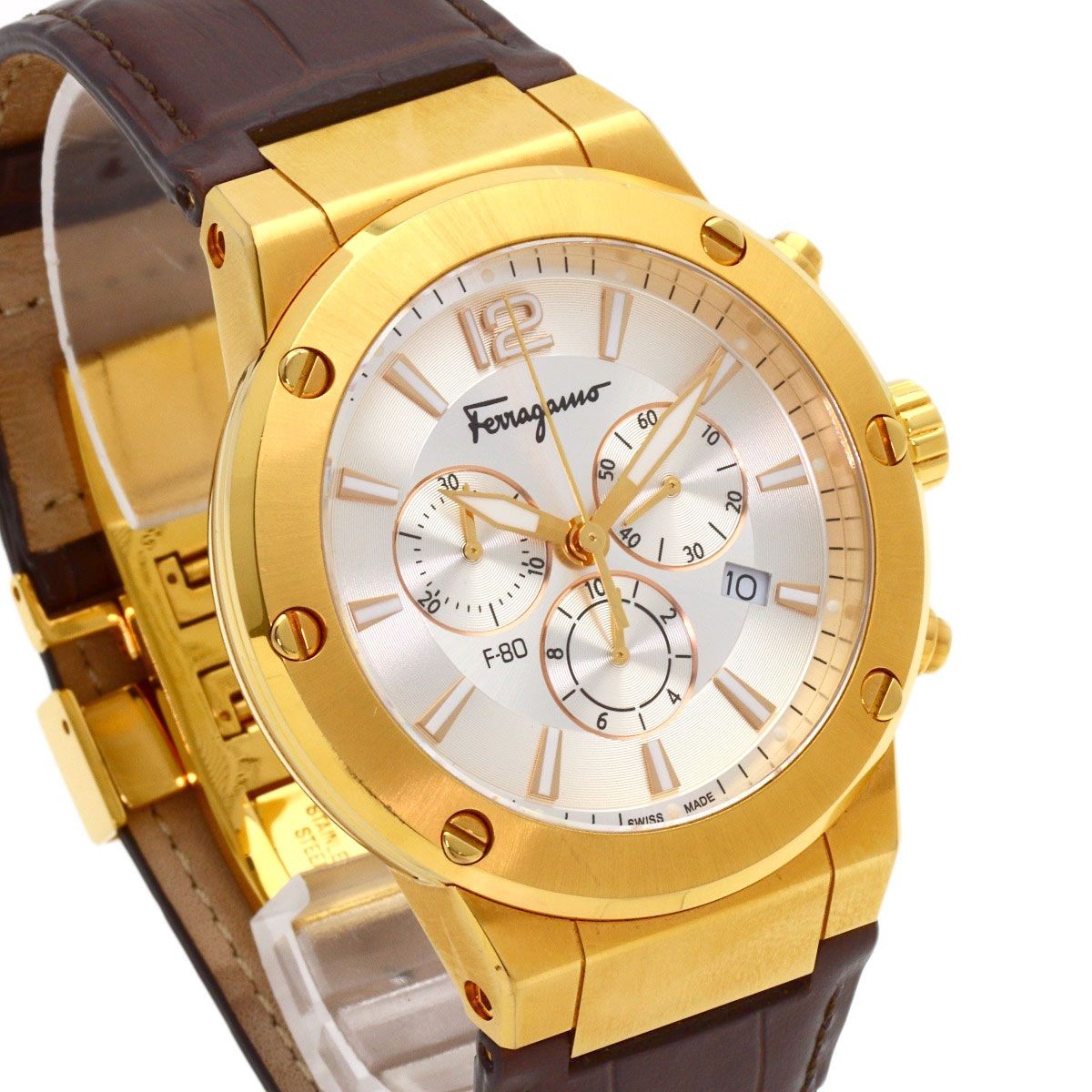 Salvatore Ferragamo SFEX00419 Round Face Wristwatch SS Leather Men’s Used