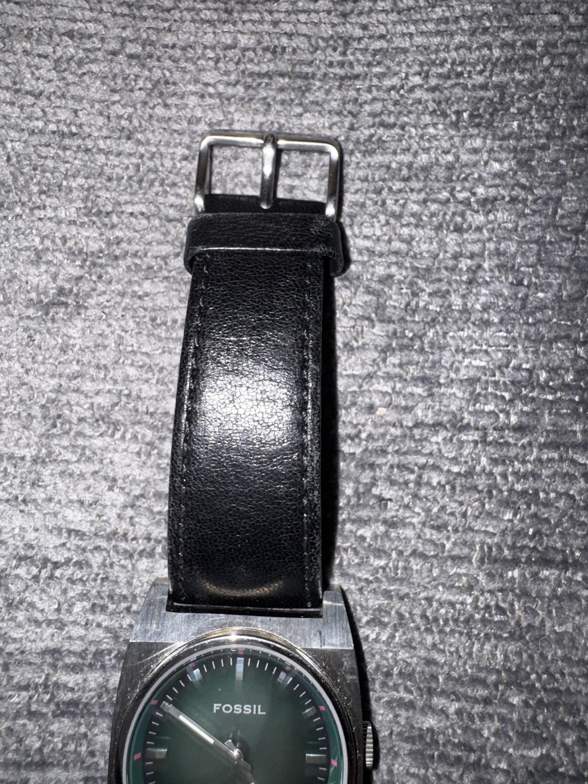 Fossil JR-8003 Men’s Quartz Green Dial Square Watch Black Leather Strap 50m Box
