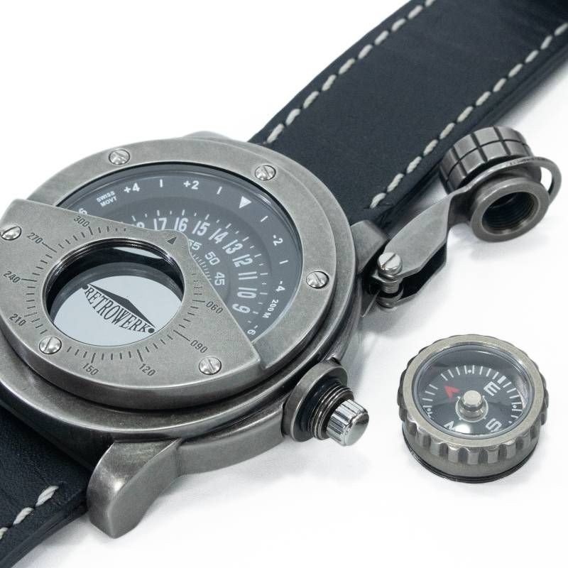 Working Condition RETROWERK Retro Watch Quartz Men’s R 004 Black Silver Marine R
