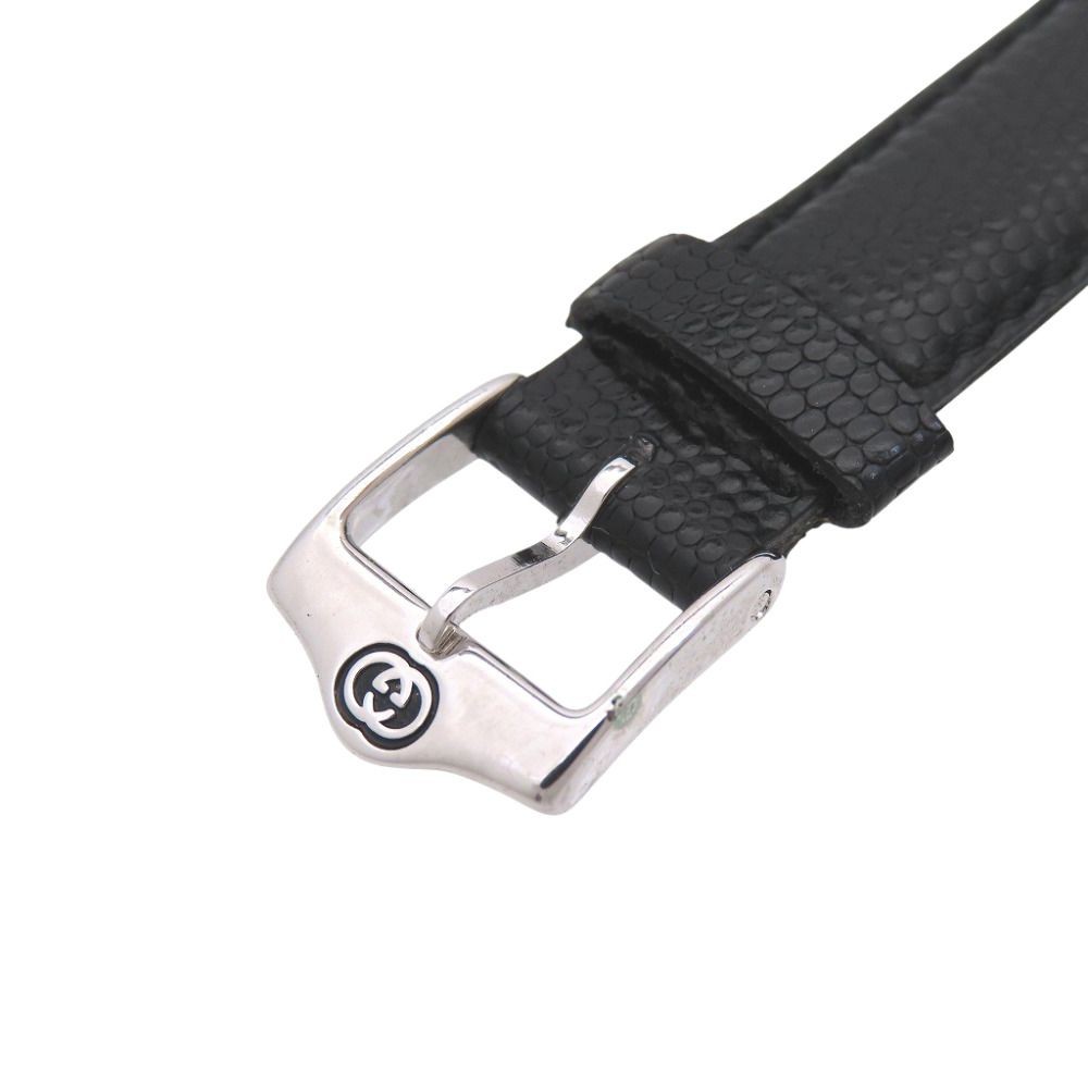 Excellent Condition Gucci 6300L Quartz Watch Stainless Steel Embossed Leather Bl