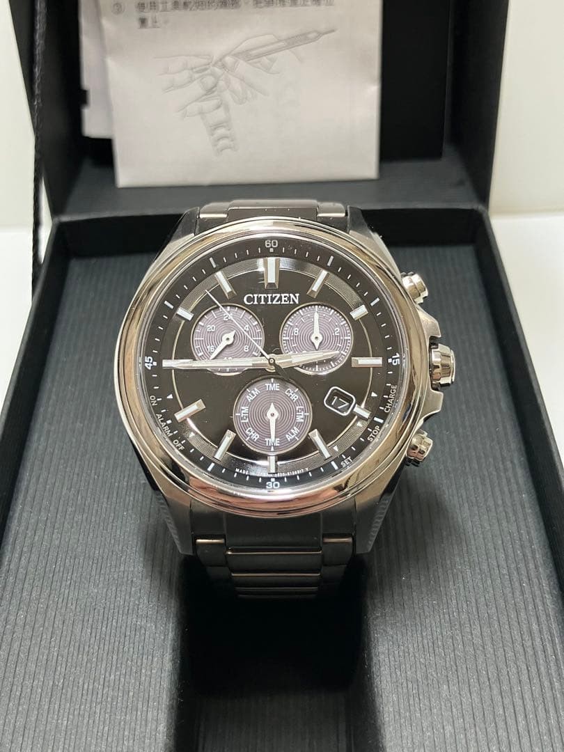 CITIZEN Eco-Drive E820-S096081 Used Watch Chronograph Box Manual Solar