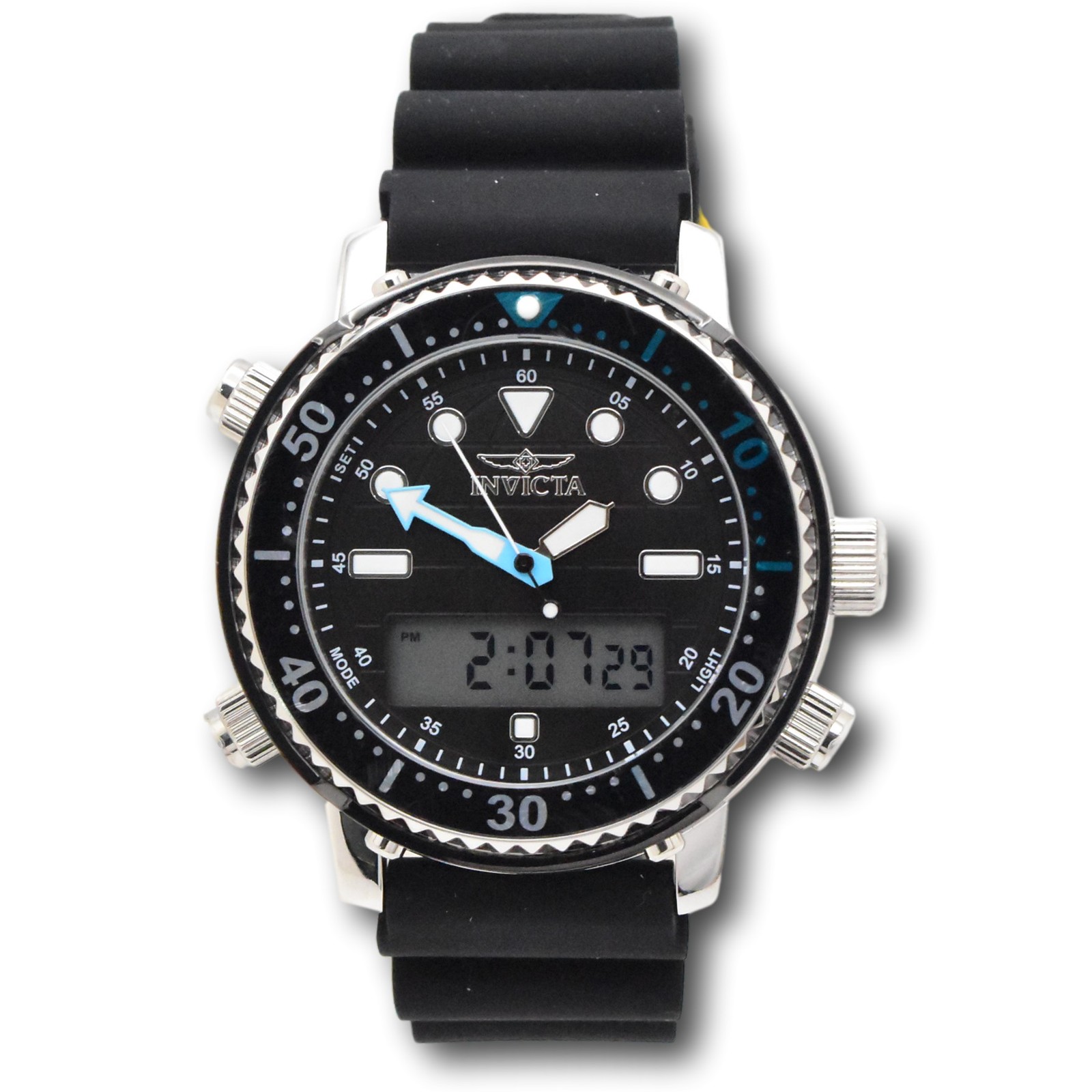 Invicta Pro Diver Men’s 46.5mm Black Dual Time Digital Ana-Digi Watch 48367