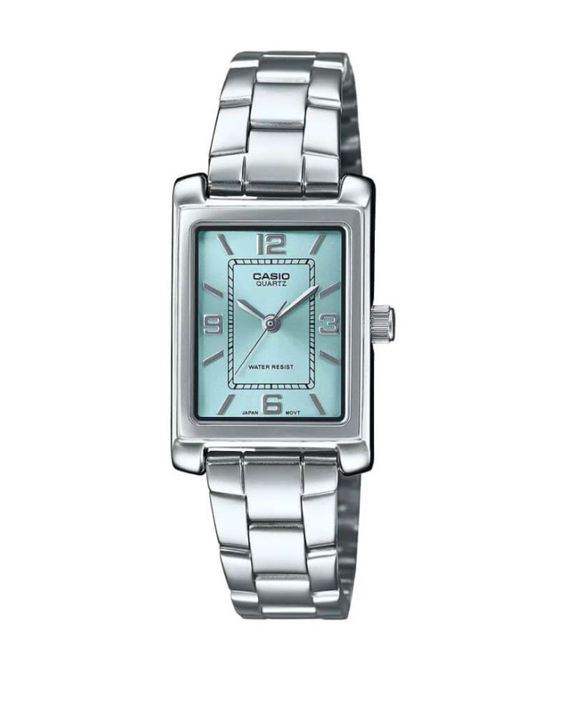 Casio LTP-1234DD-2A Women’s Tonneau Square Aqua Blue Dial Steel Watch New