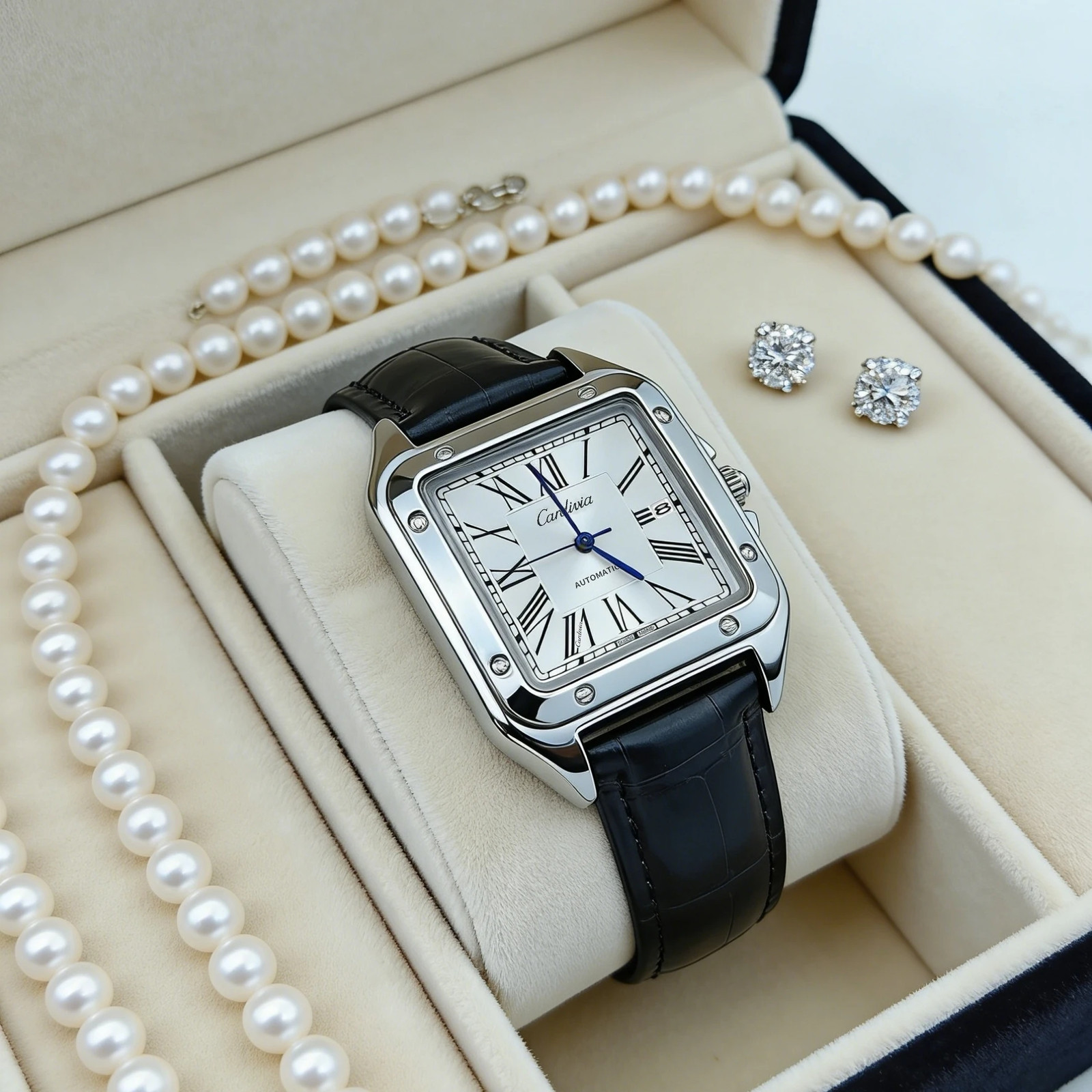 Women’s Square Watch Roman Dial Leather Strap Waterproof Dress Watch