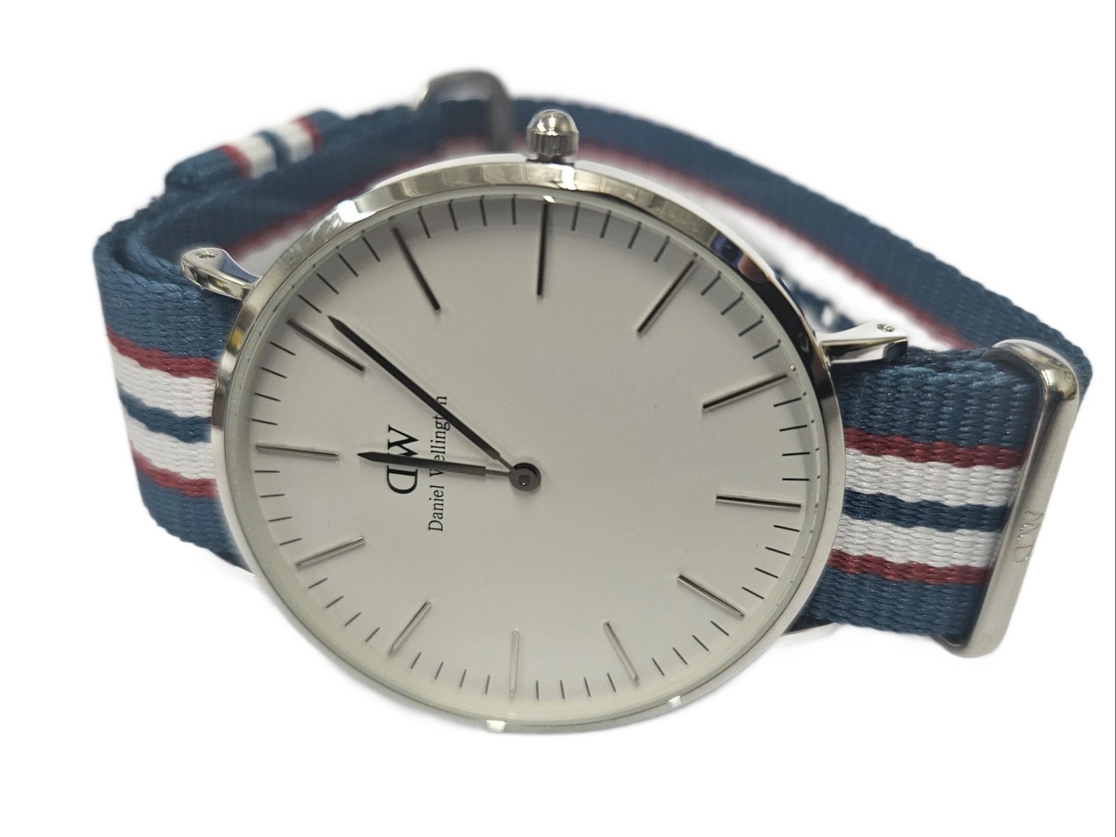 Daniel Wellington Classic Nottingham Blue White Fabric Strap Mens Watch 0208DW