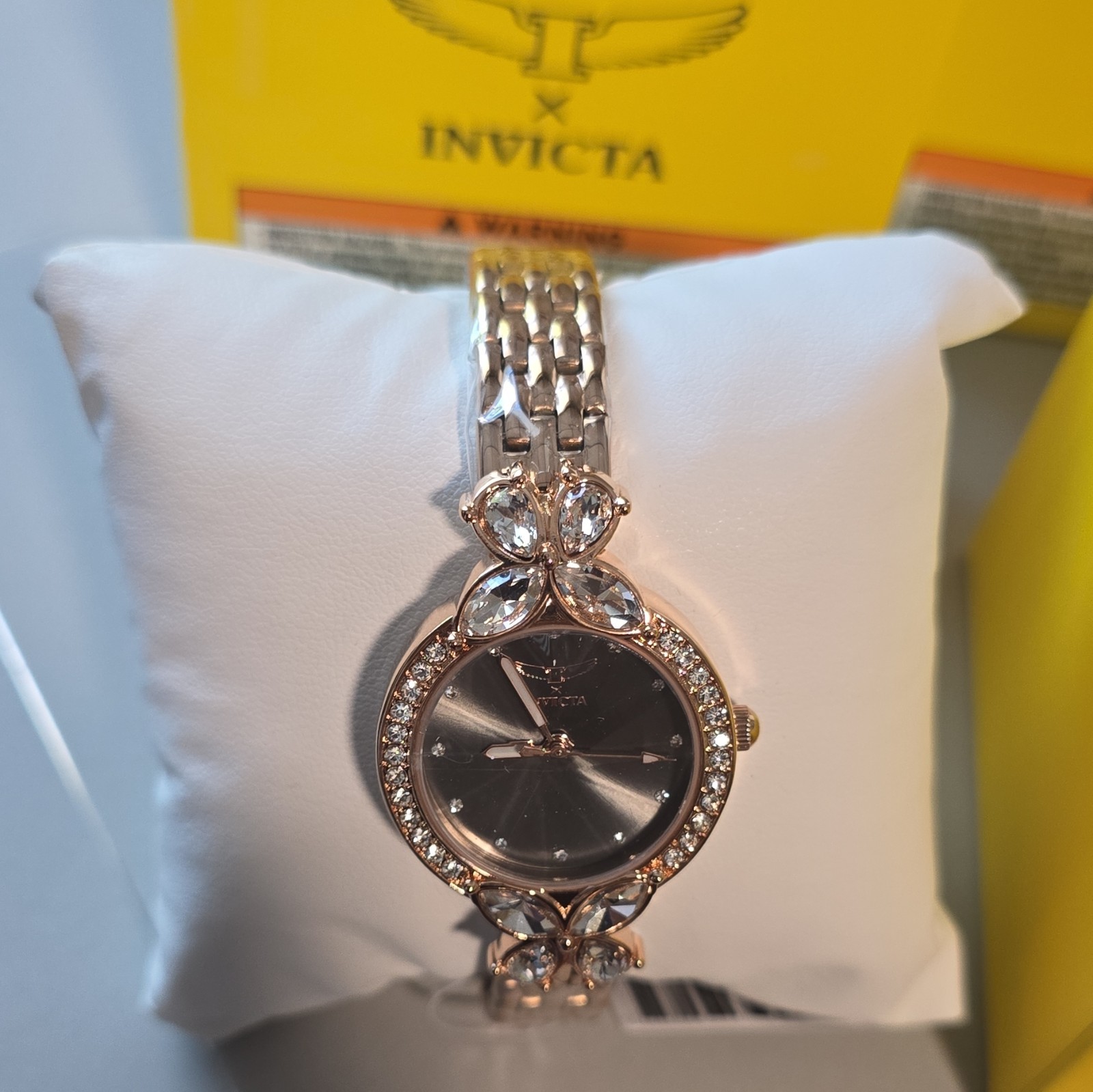 Invicta Women’s Quartz Analog Black Dial Rose Gold Bracelet Gem-Set Bezel w/ Box