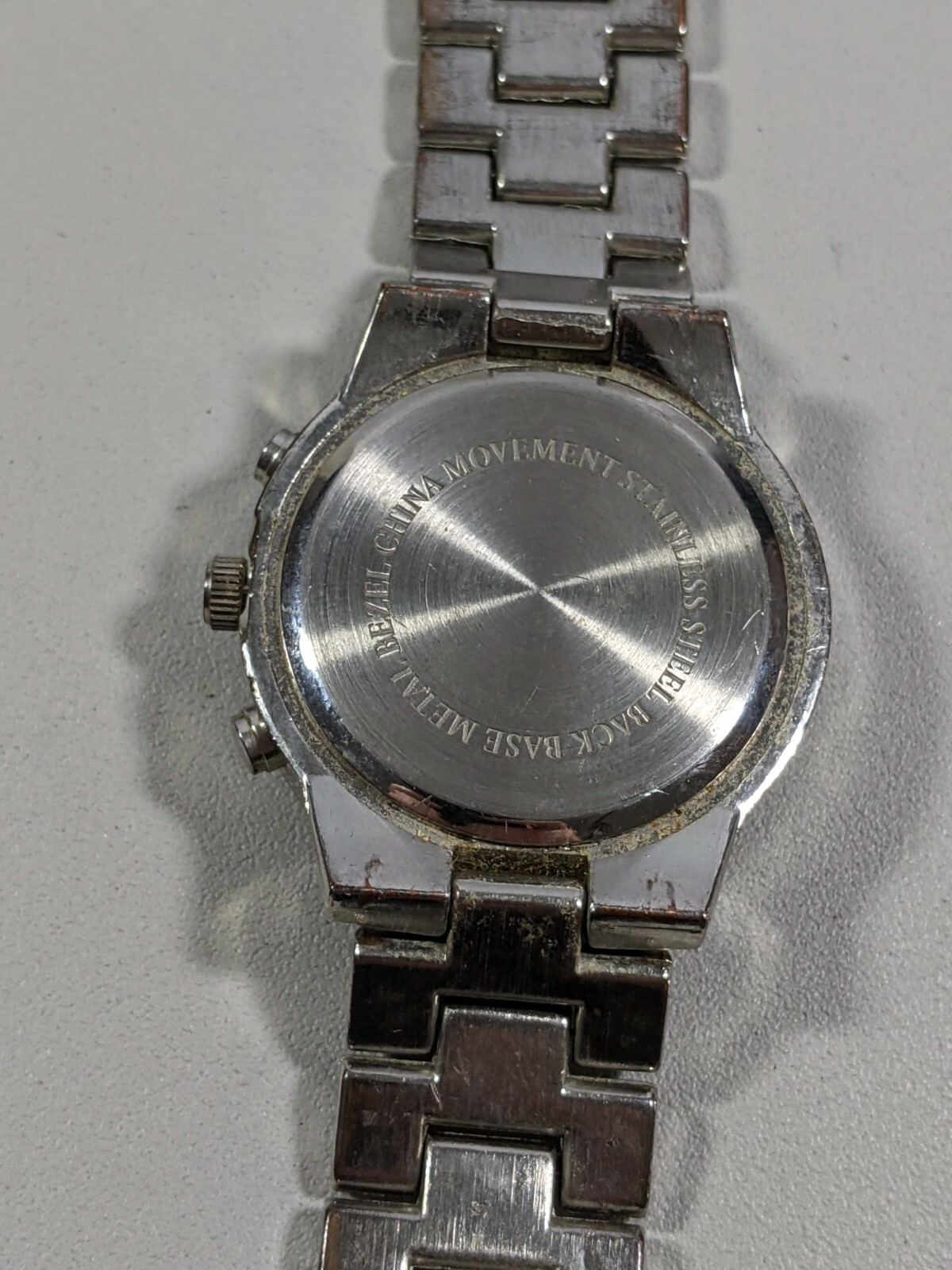 Blue Dial Silver Tone Round Case 38 mm Block Style Band Watch 8 Inch