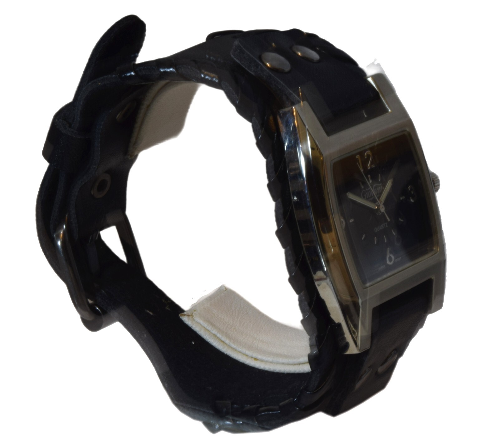 GIOVANI: Western punck style leather band Quartz Black/White/Green Face Watch