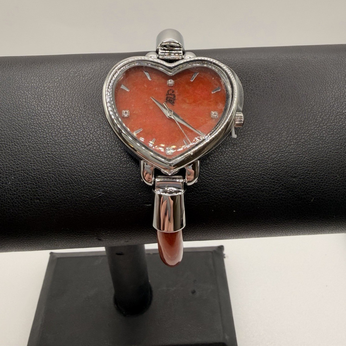 Jade of Yesteryear Red Jade Heart Bangle Watch Magnetic Clasp Quartz New!