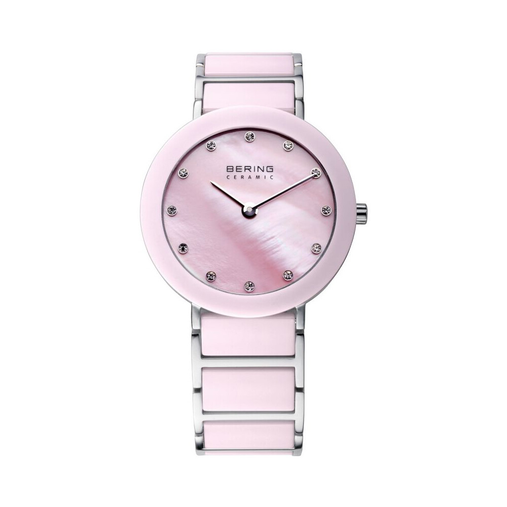Bering Time Ceramic Silver Steel and Pink Ceramic Links Women’s Watch. 11422-999