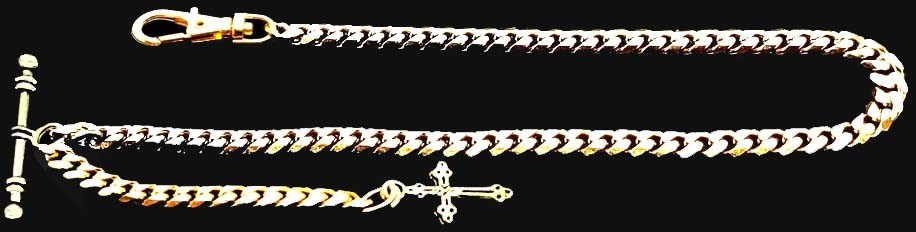 Gold Plated Custom Made Pocket Watch Chain with Ornate Cross Fob