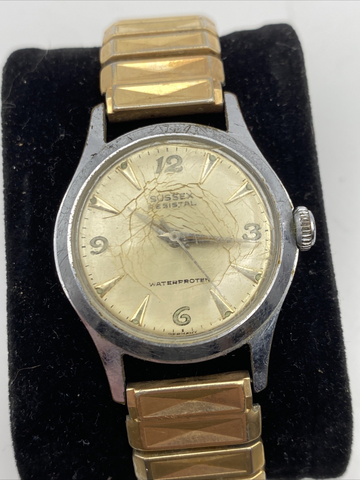 Vintage Sussex Resistal Men’s Watch Running Ticks 31mm Silver Case 17j Germany