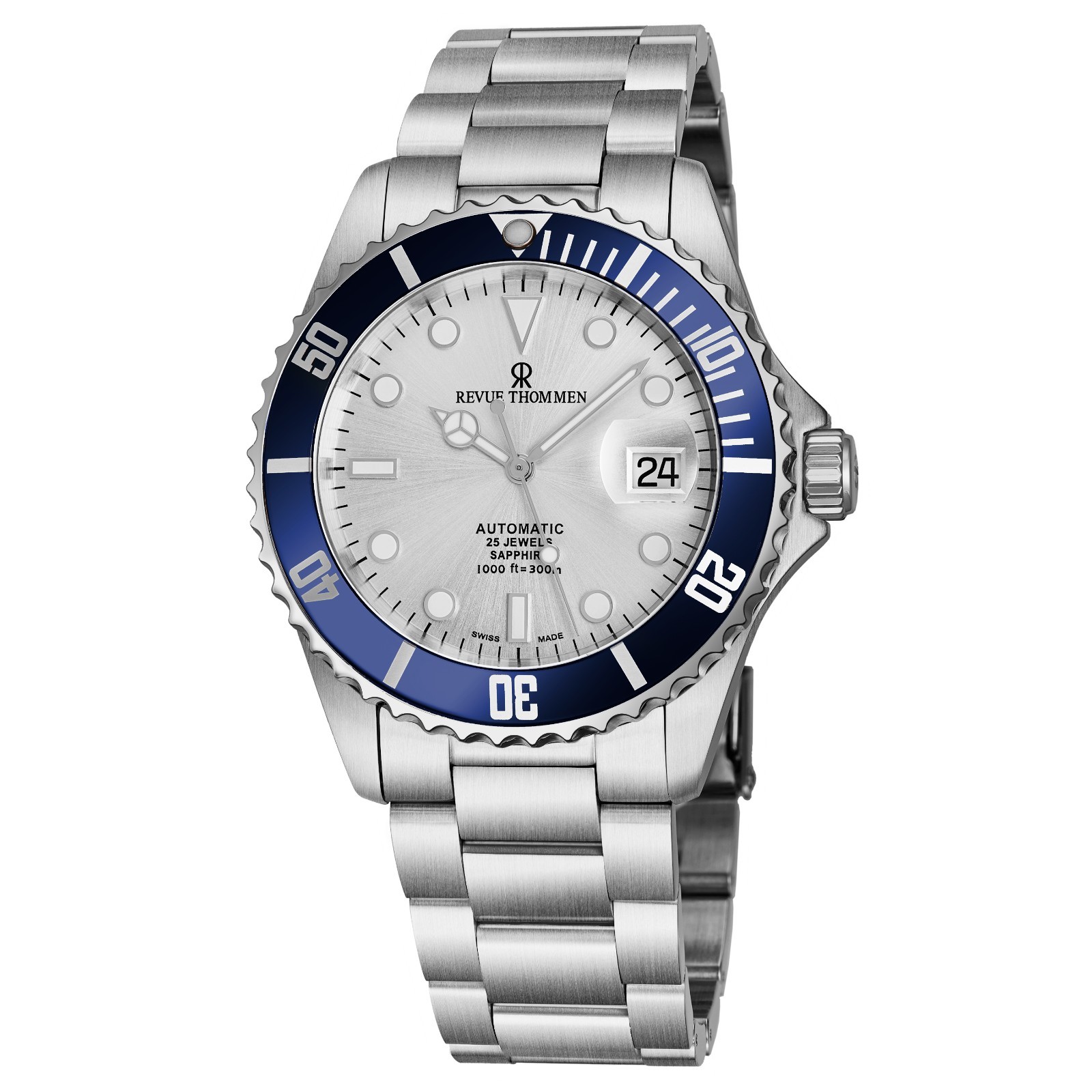 Revue Thommen Diver Auto Silver Dial S/S Bracelet Swiss 17571.2125