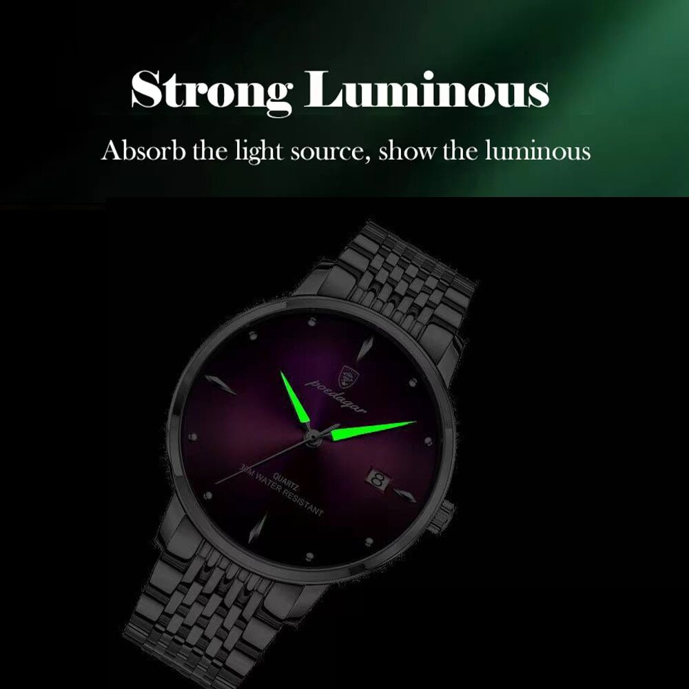 KC Watch Men Stainless Steel Waterproof Luminous Watches Quartz Wristwatch +BOX