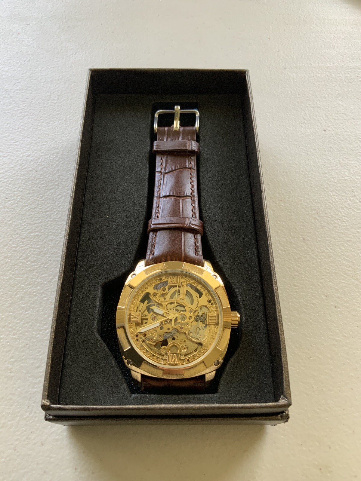 Forsining Mens Skeleton Mechanical Waterproof Luxury Watch Leather Gift Idea