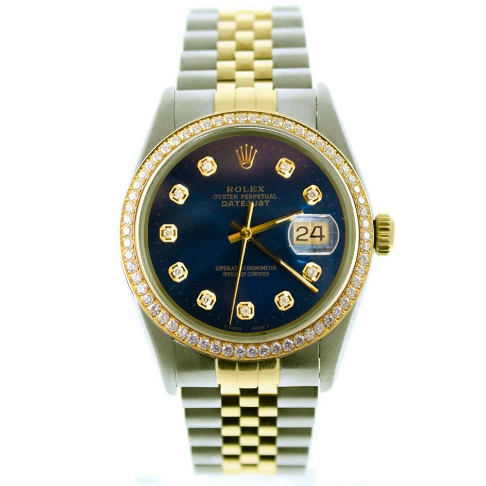 Rolex Datejust 36mm 16013 Custom Blue Diamond Dial & Custom 1ct Diamond Bezel