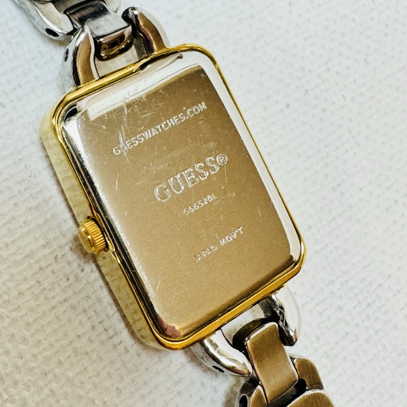 Vintage Guess Women’s Two Tone Rectangle Watch Gold Silver Logo Bracelet G66520L