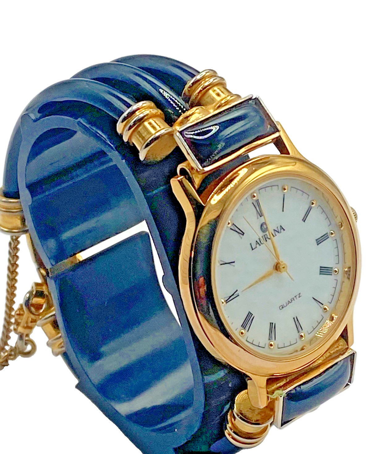 Laurana 32mm italian designer Ladies watch Black Enamel & Gold Plate accents VTG