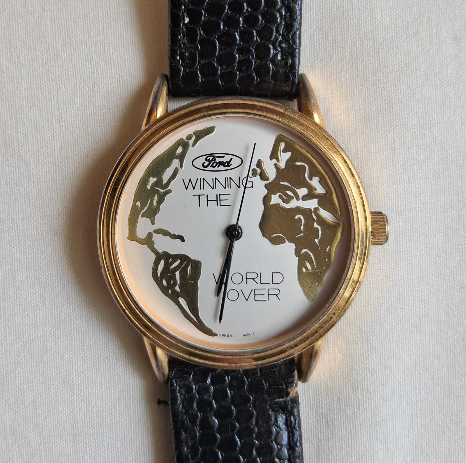 80s FORD MOTOR CO Winning the World Over DEALER WRISTWATCH by RJ Roberts – WORKS