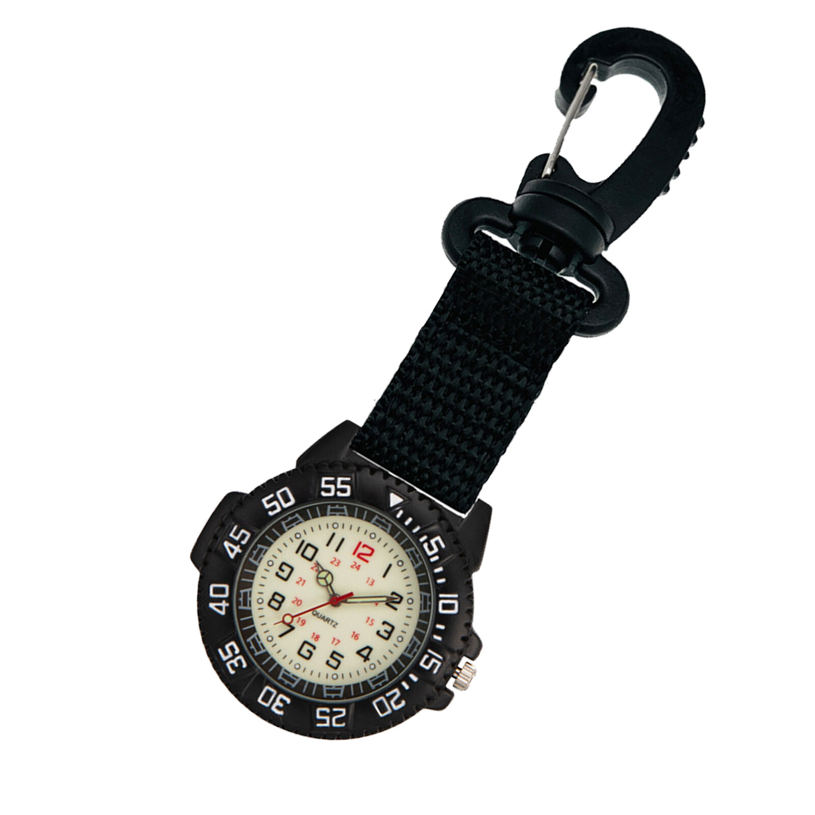 Outdoors Clip-On Carabiner Luminous Compass 24H Backpack Belt Fob Quartz WatchZr