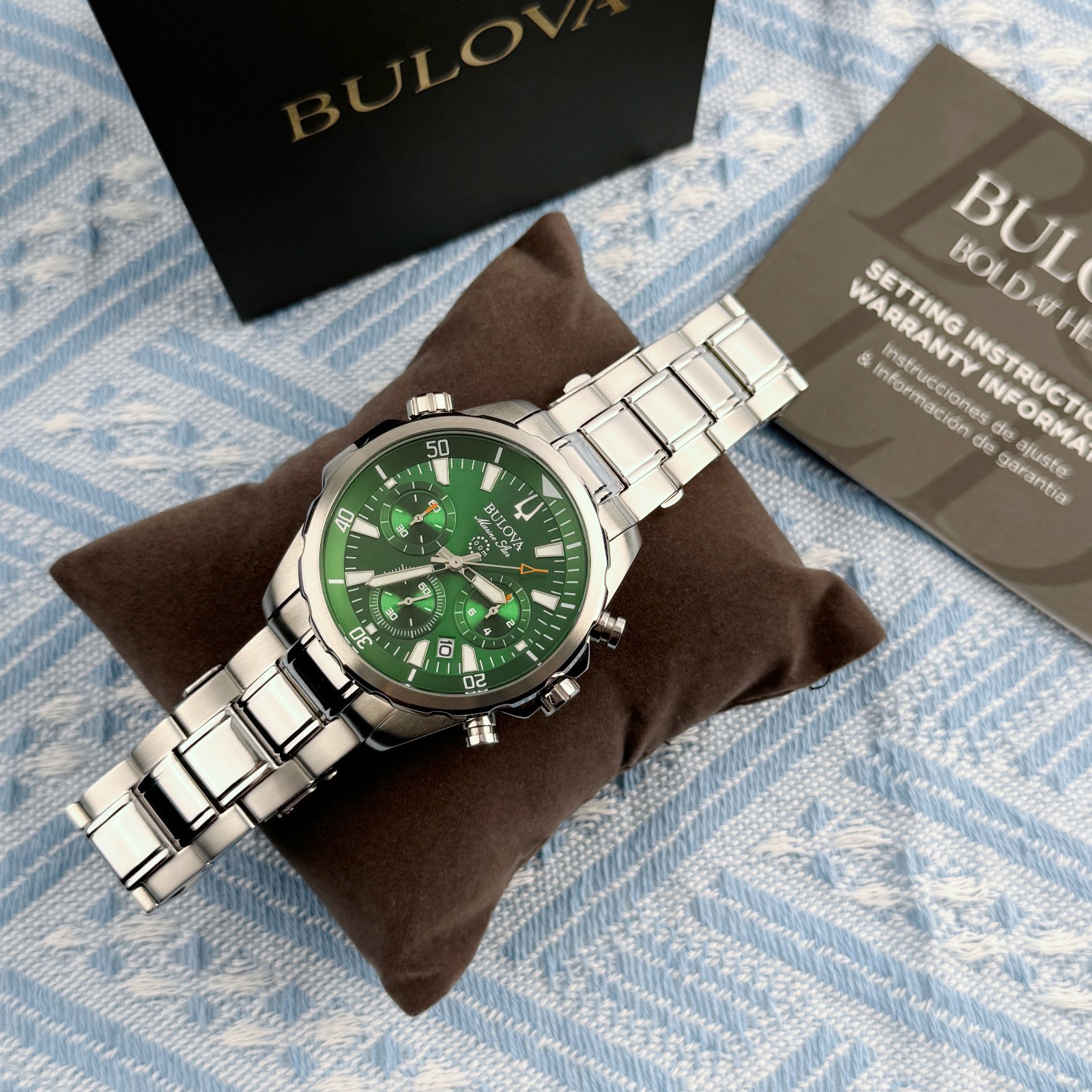 New Bulova Marine Star Chronograph Men’s Watch Green Dial 43mm/96B396