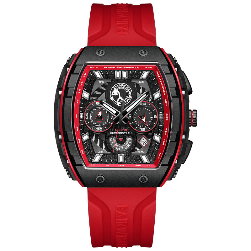 MARK FAIRWHALE Tonneau Luminous Multifunction Chronograph Calendar Quartz Watch