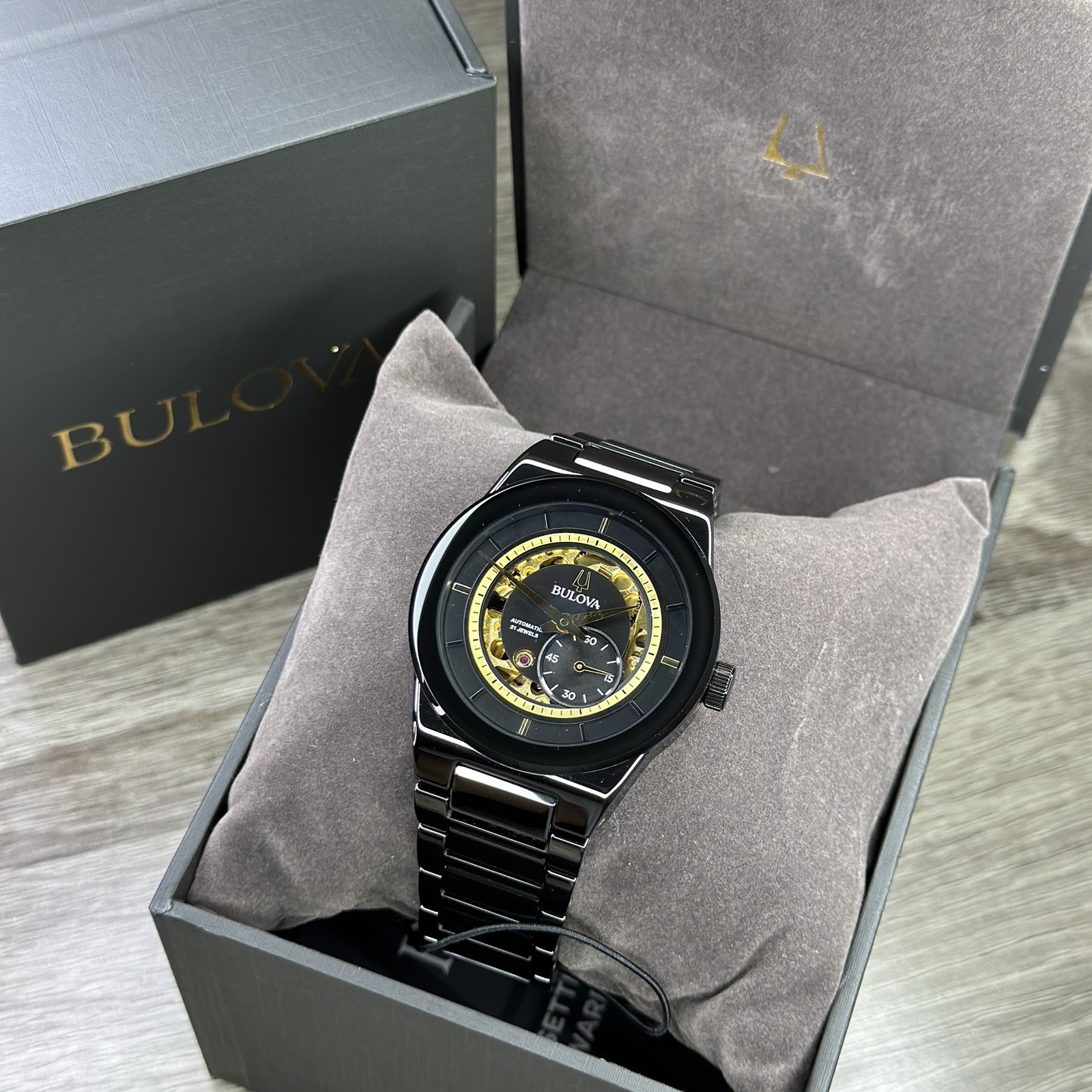 NEW✅CERAMIC✅ Bulova Modern Millennia Automatic Skeleton Black Men’s Watch 98A291