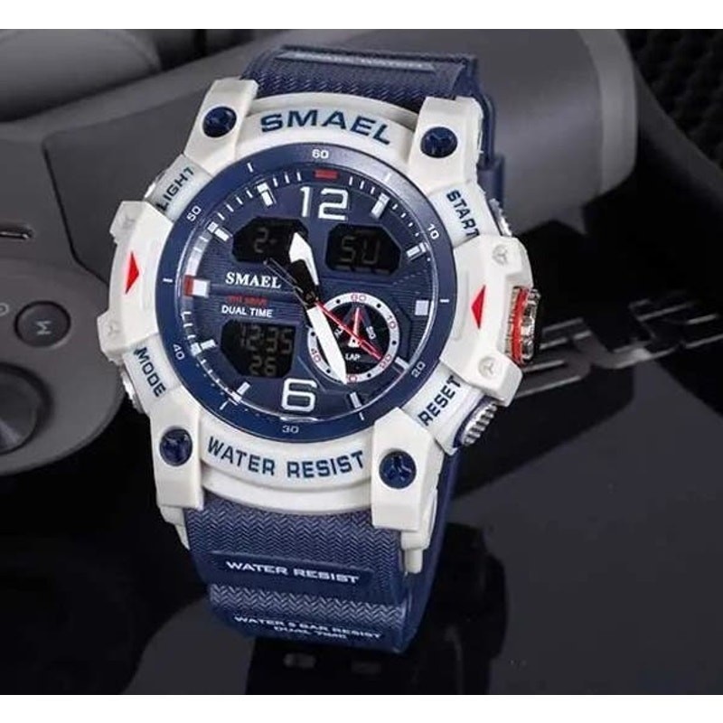 Watch Men Smael Blue & Gray Military Waterproof Stopwatch