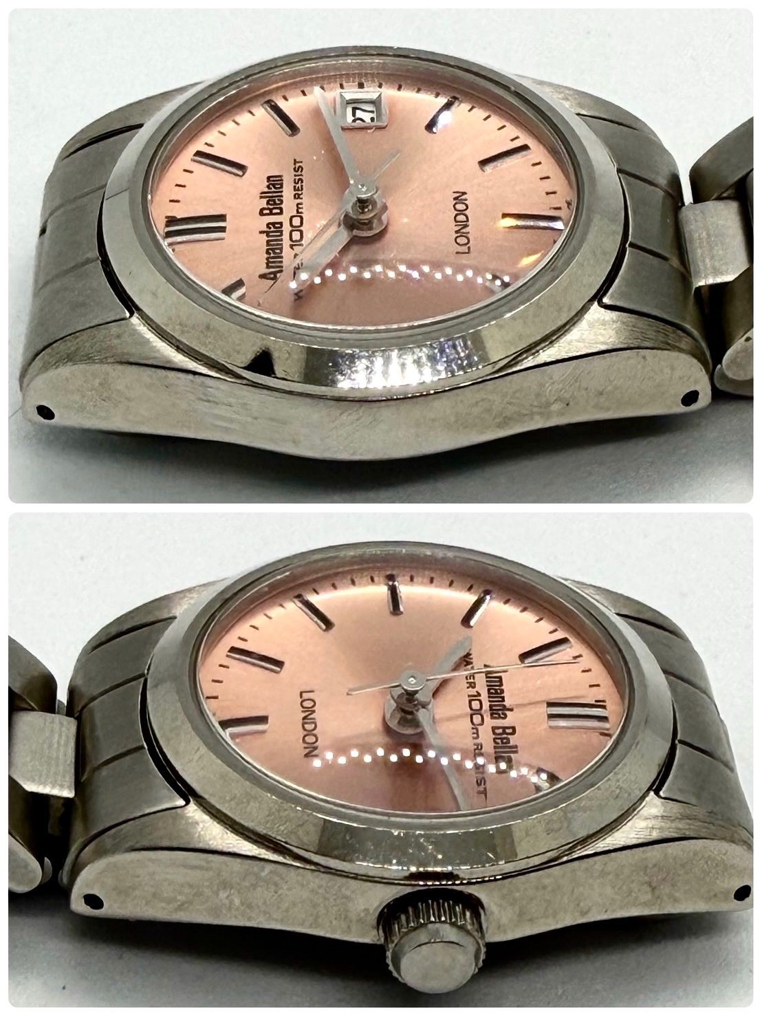 Working Excellent Condition Amanda Bellan London Solar Pink Dial Date Ladies Wat