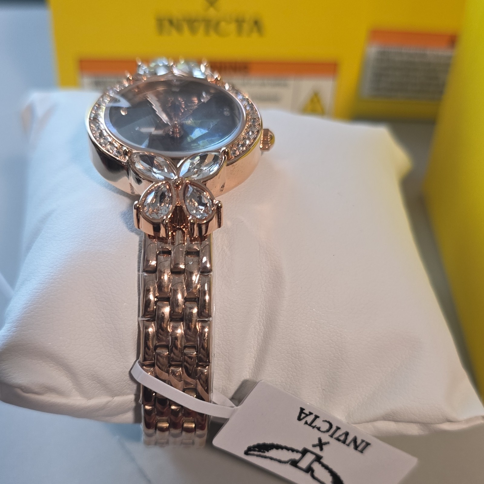 Invicta Women’s Quartz Analog Black Dial Rose Gold Bracelet Gem-Set Bezel w/ Box