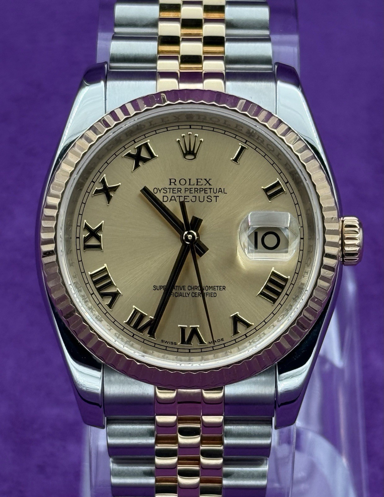 Rolex Datejust 116233 Two-Tone Champagne Roman Dial Fluted Jubilee Full Set